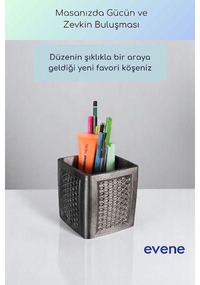 Kalemlik Masa Kalemliği Organizer Kalemlik Gümüş Eskitme Renk Model 86 Çok Renkli
