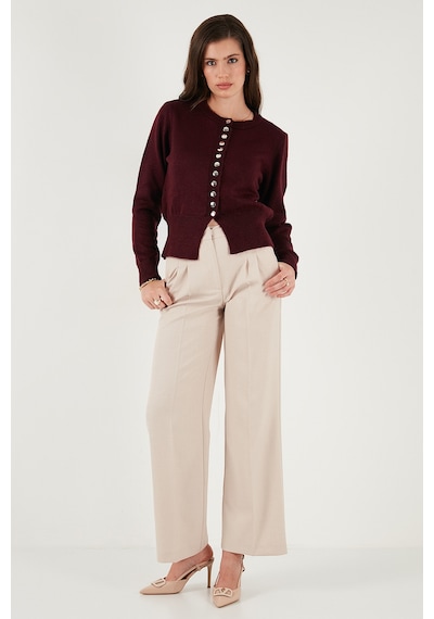 Lela Premium Comfort Fit Yuvarlak Yaka Crop Triko Bayan Hırka 680Hi00164 Bordo