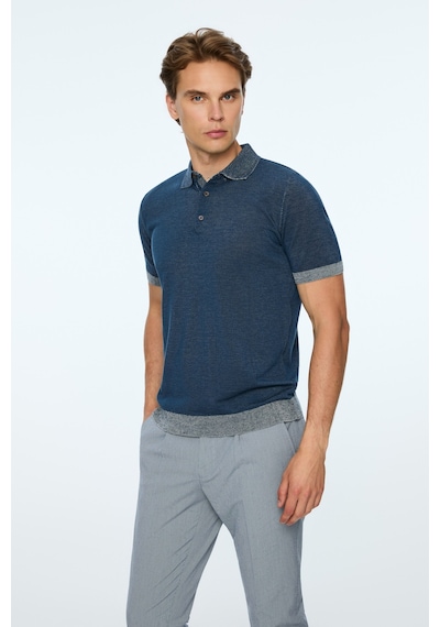 Morven Erkek İndigo Trend Polo Yaka Tencel Triko T-shirt 26ys018024308 İndigo