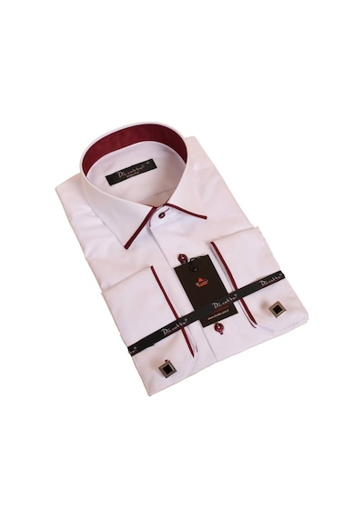 Dicotto Beyaz Bordo Bieli Yaka Dar Kesim Micro Kumaş Kol Düğmeli Slim Fit Erkek Gömlek - 216-3 001