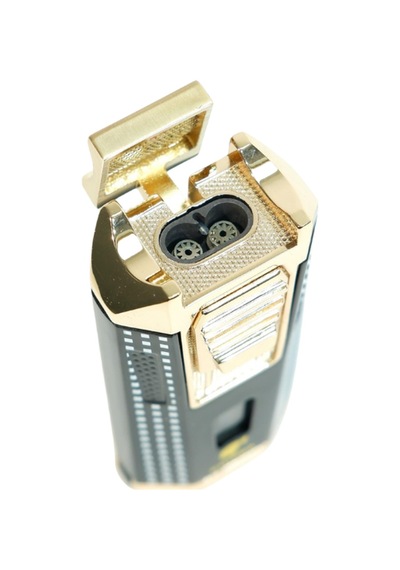 Cohiba Çift Torch Pürmüz Delicili Siyah Beyaz Nokta Desenli Metal Puro Çakmağı - Tr9475