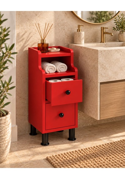 Çok Amaçlı Modern Yan Sehpa Organizer Yatak Odası Komodin 25cm Ahşap Görünümlü Ev Tamamlayıcı Kırmızı Çok Amaçlı Modern Yan Sehpa Organizer Yatak Odası Komodin 25cm Ahşap Görünümlü Ev Tamamlayıcı Kırmızı