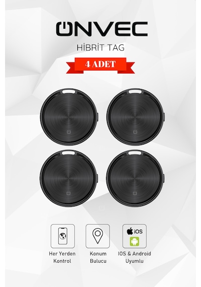 Onvec Hybrid Smart Tag 4 Adet Apple Uyumlu iOS Android Akıllı Eşya Bulucu Takip Cihazı