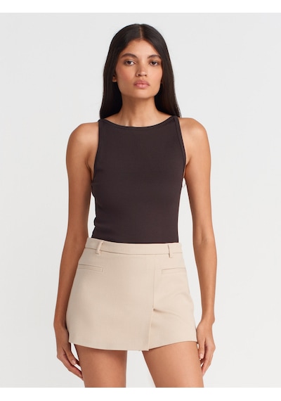 Dilvin 21048 Halter Yaka Top-koyu Kahve Koyu Kahve