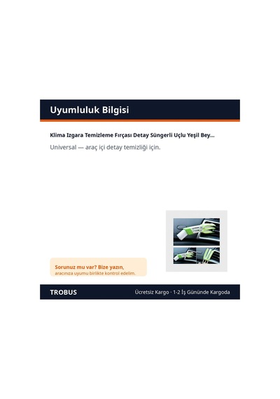 Trobus Klima Izgara Temizleme Fırçası Detay Süngerli Uçlu Yeşil Beyaz