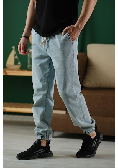 Oksit Zessi Paçası Ve Beli Lastikli Slim Fit Likralı Kot Jogger Pantolon Siyah
