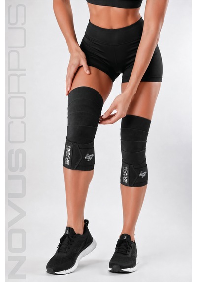 Fitness Diz Bandajı Knee Wraps Ağırlık Crossfit Dizliği Sarmalı Dizlik Cırt Bantlı - 2 Adet - Siyah Desen