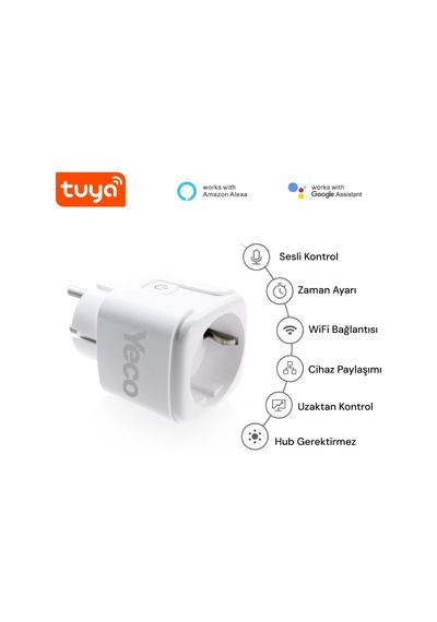Yeco Sp-16 Akıllı Priz, Wi-fi Uyumlu, Telefonla Kontrol, 16a Akım Koruma, Enerji İzleme, 2 Adet 2 Adet