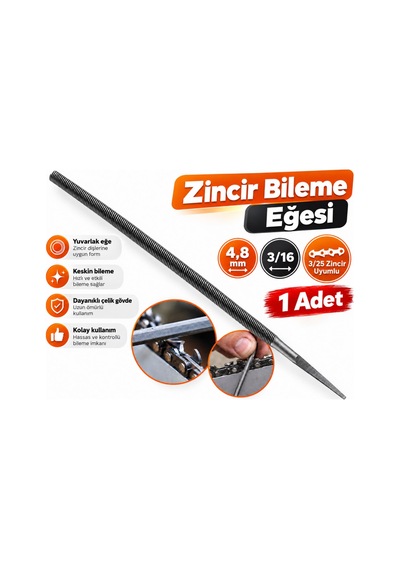 Algaride 4,8 Mm 3/16 Motorlu Testere Zincir Eğesi 3/25 Zincir Uyumlu Yuvarlak Bileme Eğesi 1 Adet