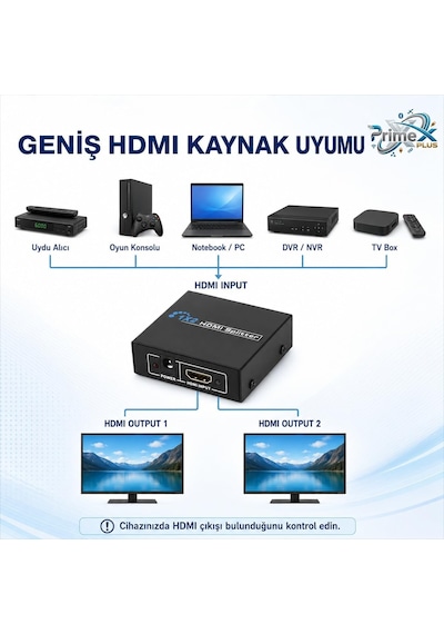 Primex Px-5002 2 Port Hdmı Splitter, 1 Giriş 2 Çıkış Adaptörlü Hdmı Çoklayıcı, 1080p 2k 4k Fhd 3d Görüntü Dağıtıcı, Pc Laptop Uydu Alıcı Ps5 Xbox Dvr Nvr Tv Box İçin Aynı Görüntü Ekran Çoğaltıcı