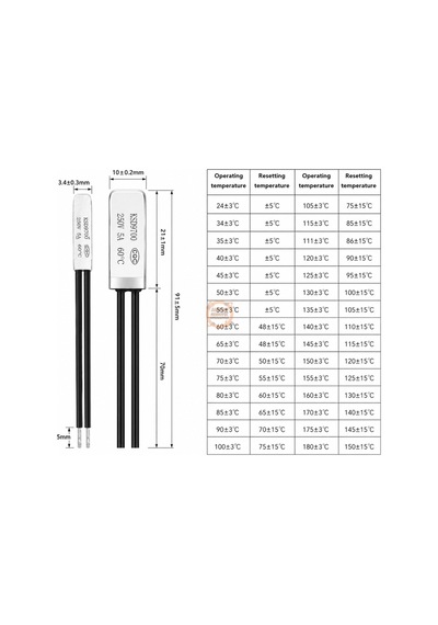 Kablolu Termostat Ksd9700 Nc 5a 60 C Normalde Kapalı
