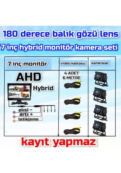 Kayıtsız 7 İnç Monitör Ve 4 Adet Ahd 180'' Açılı Kamera 12 Volt