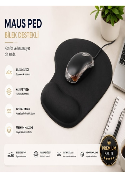 Siyah Comfort Bilek Destekli Siyah Rahat Konforlu Mouse Pad, Ergonomik Mouse Pad,ofis,ev, Siyah