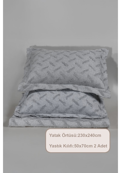 Elart Liya Yatak Örtüsü Takımı Çift Kişilik Pamuklu İskandinav Püsküllü 3 Parça 230x250 Cm Gri Gri