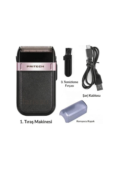 Pritech Rf-1551 Şarjlı Erkek Tıraş Makinesi - Deri Kaplama 3d Yüzer Başlık Sinekkaydı Tıraş Makinesi