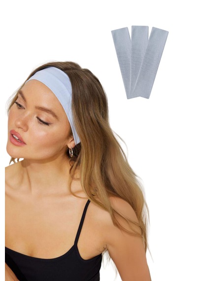 3lü Saç Bandı Pamuk Kadın Bandana Likra Spor Kafa Bandı Buz Mavi Buz Mavisi