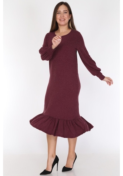 Bordo Eteği Fırfırlı Elbise 16E-0785 Bordo