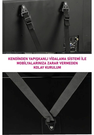 Lexroo Mobilyaya Yapışkanlı V Tipi Lcd Tv Askısı Sabitleme Çoçuk Evcil Hayvan Deprem Koruma