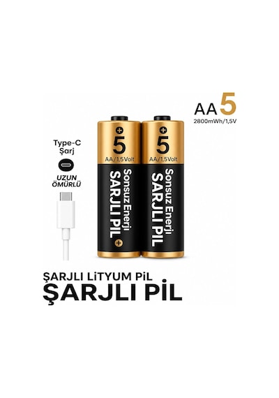 Şarjlı Pil Aa/aaa 1.5v Usb Type-c Şarjlı Lityum-iyon Pil, Şarj Edilebilir Kalem Pil Ve Kumanda
