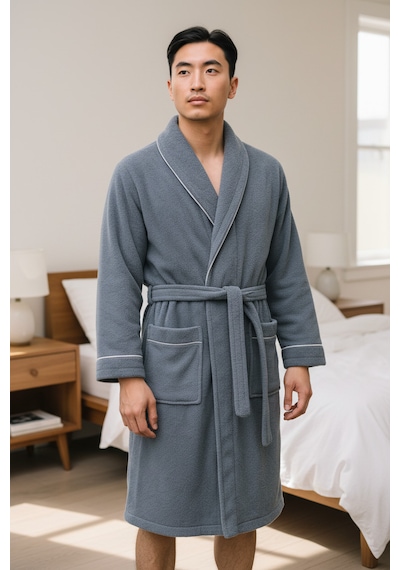 % 100 Pamuklu Laodikeia Şalyaka Bornoz Kadın Erkek Unisex Gri