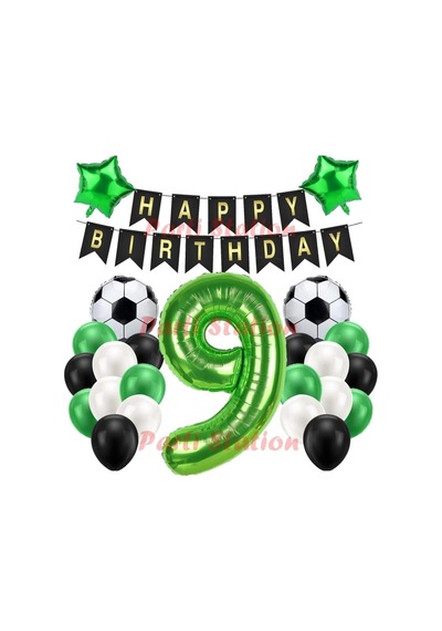 Futbol Yeşil 9 Yaş Doğum Günü Balon Set Psyslfutbol Çok Renkli