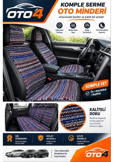 Oto4 Komple Serme Oto Minderi El Dokuma Dekoratif