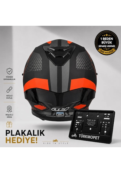 Mh Sports Çene Açılır Güneş Vizörlü Kask + Plakalık Kırmızı