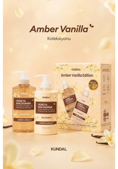 Canlandırıcı Saç Bakım Seti Kundal Honey & Macadamia Nature Shampoo+treatment-amber Vanilla Edition
