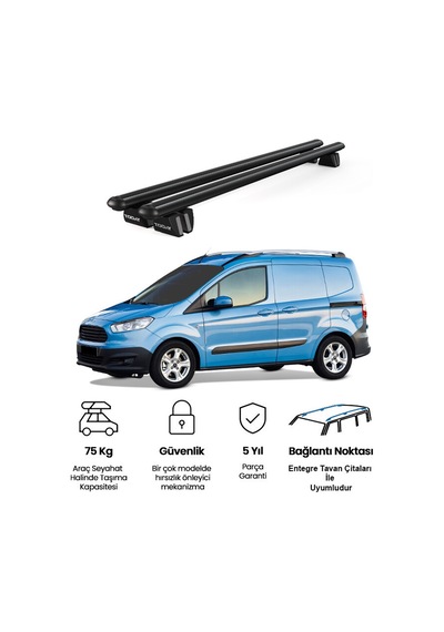 Pençe Ford Transit Courier 2014 Ve Sonrası Uyumlu Siyah Ara Atkı Port Bagaj Tavan Barı