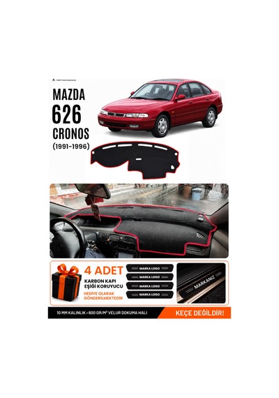 Mazda 626 Cronos 1991-1996 Uyumlu Torpido Örtüsü, Torpido Kılıfı - Siyah-kırmızı - Ma009