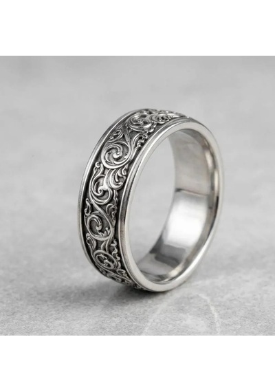 Kahveci.store Kişiye Özel Gümüş Renk Gravürlü Gotik Yüzük 22