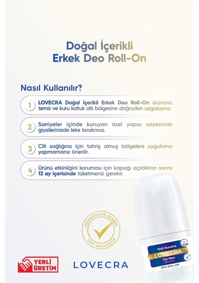 Doğal Erkek Deo Roll On 24 Saat Etkili Terleme Önleyici Ter Kokusuna Karşı Koruma Hassas Cilt 50 Ml