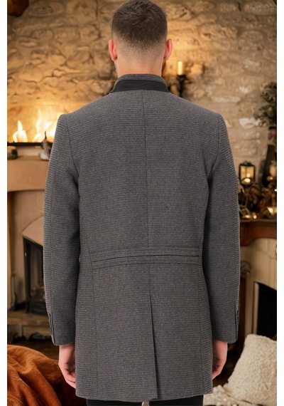 Plt8367 Dewberry Erkek Palto-Düz Açık Gri-Düz Açık Gri