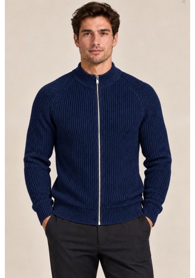 Tarz Cool Erkek Dik Yaka Fermuarlı Slim Fit Triko Hırka Lacivert