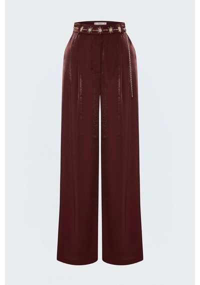 Sateen Yüksek Bel Aura Pantolon Bordo