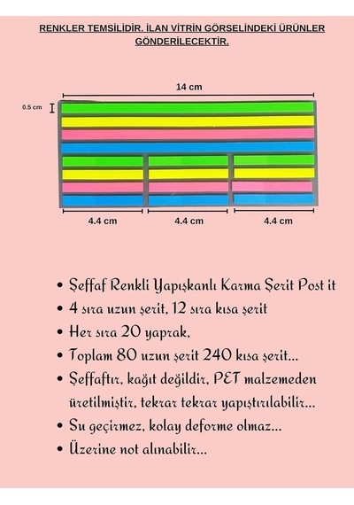 Şeffaf Renkli Yapışkanlı Not Kağıdı Karma Şerit 3-2'li Set