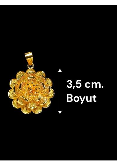22 Ayar Altın Kaplama Telkari Desenli Çiçek Madalyon Kolye Ucu Gold