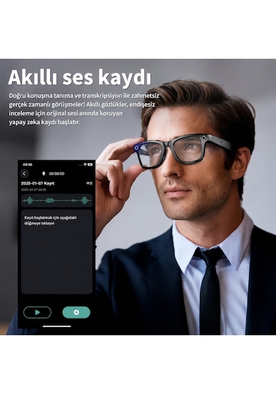 W610 Aı Akıllı Kamera Gözlüğü 4k Wifi Bluetooth 5.3 Sony 8mp Kamera, Gpt Destekli Sesli Asistan, Fotoğraf & Video Çekimi Siyah