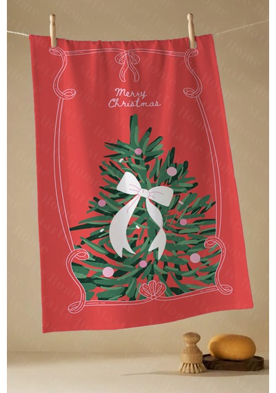 Yılbaşı & Christmas Desenli Tek Taraf Baskılı 3'lü Mutfak Havlusu Kurulama Bezi Seti 60x40 Cm Kırmızı - Yeşil - Pembe