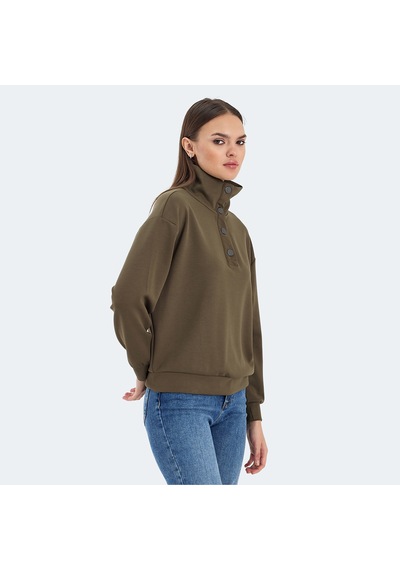 Slazenger VIDAL Oversize Kadın Dik Yaka Oversıze Haki Sweatshirt