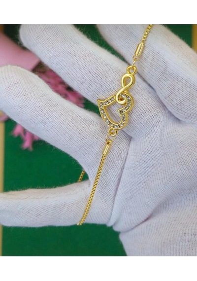 Kadın Gold Renk Zirkon Taşlı Kalpli Asansörlü Bileklik Gold
