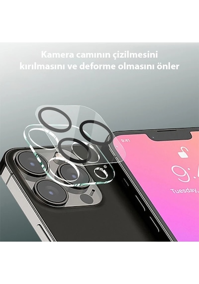Ally İphone 13 Pro-13 Pro Max 3d Full Tempered Glass Cam Kamera Koruyucu- 5775