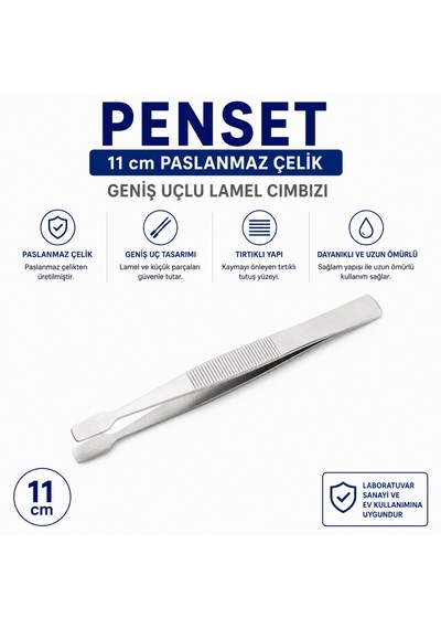 Penset 11 Cm Paslanmaz Çelik - Geniş Uçlu Lamel Cımbızı