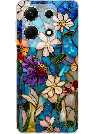Printify Infinix Note 30 İle Uyumlu Vitray Mavi Bahar Tasarımlı Şeffaf Silikon Kılıf Şeffaf