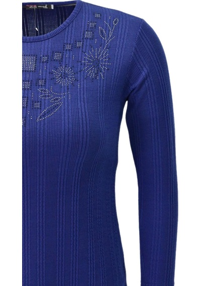 Kadın Taşlı Kaşkorse Bluz Bgl-st04136 İndigo