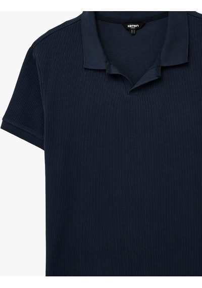 Koton Regular Fit Kısa Kollu Pamuklu Fitilli Polo Yaka Tişört Lacivert 6sam10069mk
