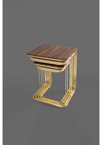 Tekerlekli Veys Sehpa Gold 4 Lü Zigon Sehpa - Orta Sehpa - Yan Se (550705367)