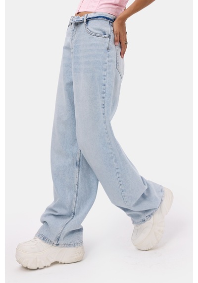 Kadın 4s6-3 Straight Fit Kemer Detaylı Özel Tasarım Denim Jean Buz Mavi