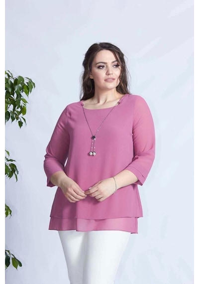 Moda Berray 1934 Kolyeli Şifon Büyük Beden Şık Bluz Gül Kurusu Gülkurusu Moda Berray 1934 Kolyeli Şifon Büyük Beden Şık Bluz Gül Kurusu Gülkurusu