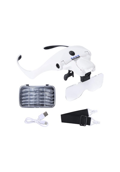 4 Led Işıklı Büyüteç, 5 Çıkarılabilir Lensli, 1x, 1,5x, 2x, 2,5x 3,5x - Şarj Edilebilir Eller Serbest Işık